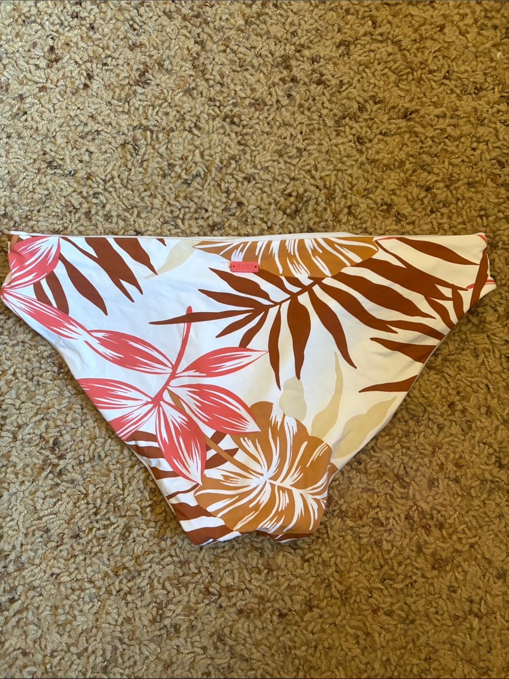 Roxy White Bikini Bottom with Rust Floral Print